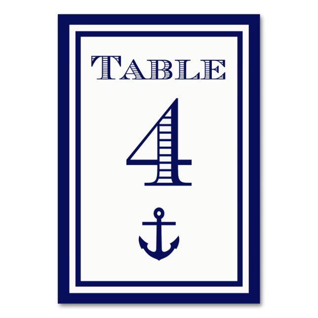 Einfache Navy Blue Gerahmt Ankertafel #4 Tischnummer (Vorderseite)