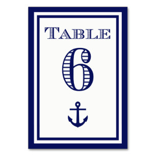 Einfache Navy Blue Gerahmt Ankertafel #6 Tischnummer