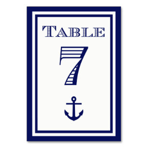 Einfache Navy Blue Gerahmt Ankertafel #7 Tischnummer