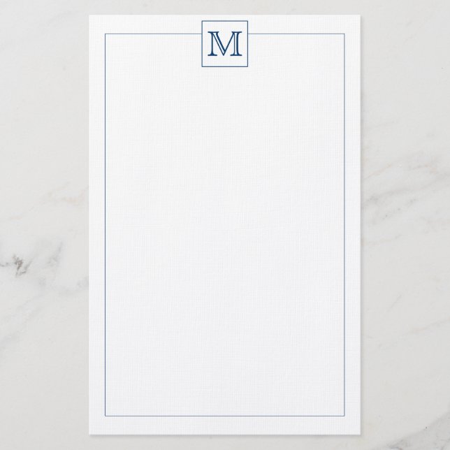 Einfache Navy Blue Initial Monogram Square Grenze Briefpapier (Vorderseite)