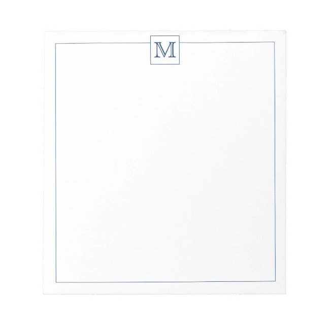 Einfache Navy Blue Initial Monogram Square Grenze Notizblock (Vorderseite)