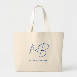 Einfache Navy Blue Minimalistisch Two Monogram Nam Jumbo Stoffbeutel