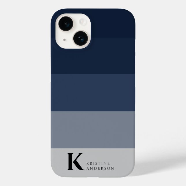 Einfache Navy Blue Ombre Gray Classic Monogram Case-Mate iPhone Hülle (Rückseite)