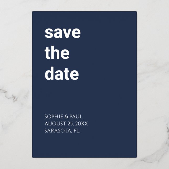 Einfache Navy Blue Save the Date Foil Einladung (Vorderseite)