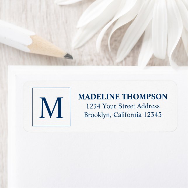 Einfache Navy Blue Square Border Monogram (Insitu)