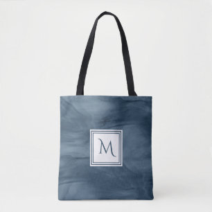 Einfache Navy Blue Subtle Marble Moderne Monogram