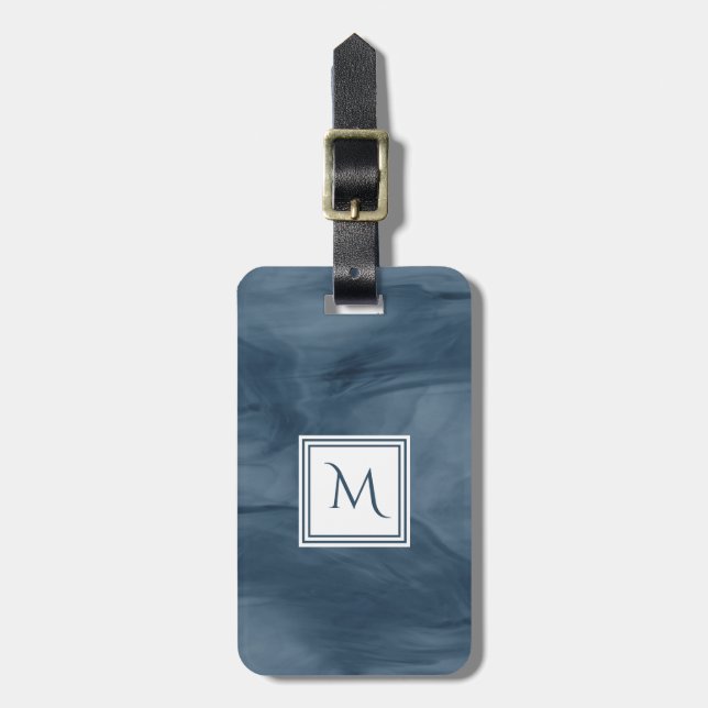 Einfache Navy Blue Subtle Marble Moderne Monogram Gepäckanhänger (Vorderseite vertikal)