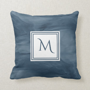Einfache Navy Blue Subtle Marble Moderne Monogram Kissen