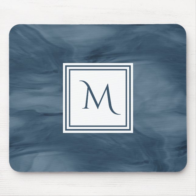 Einfache Navy Blue Subtle Marble Moderne Monogram Mousepad (Vorne)