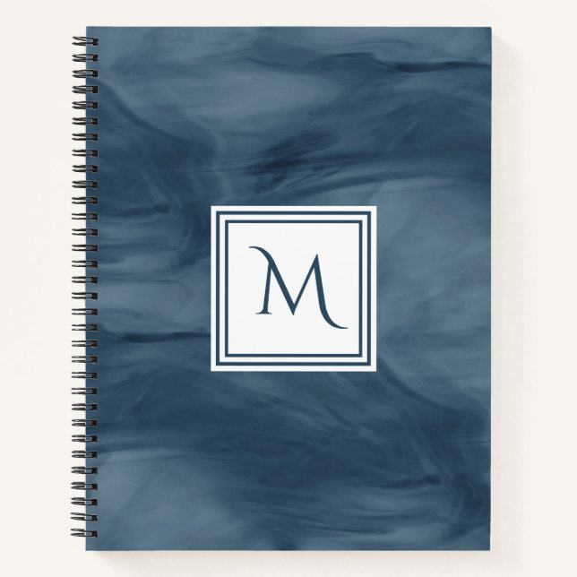 Einfache Navy Blue Subtle Marble Moderne Monogram Notizbuch (Vorderseite)