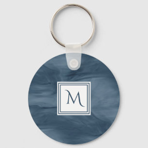 Einfache Navy Blue Subtle Marble Moderne Monogram Schlüsselanhänger
