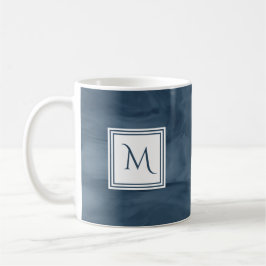 Einfache Navy Blue Subtle Marble Moderne Monogram Tasse