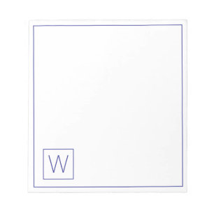 Einfache Navy Blue und White Monogram Notizblock