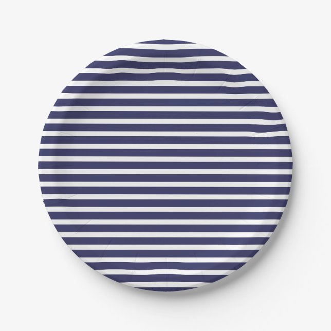Einfache Navy Blue White Stripes Muster Pappteller (Vorderseite)