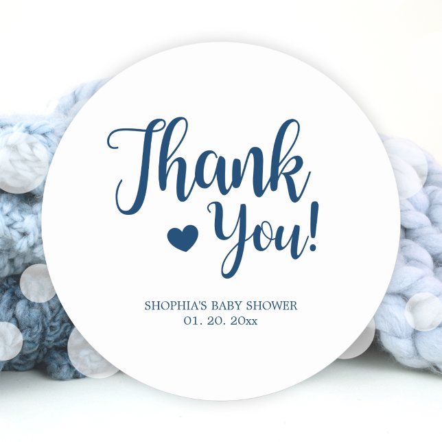 Einfache Navy Danke Baby Dusche Runder Aufkleber (Simple Navy Thank You Baby Shower Classic Round Sticker)