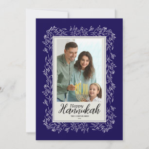Einfache Navy-Familienfoto-Hanukkah-Feiertagskarte Einladung