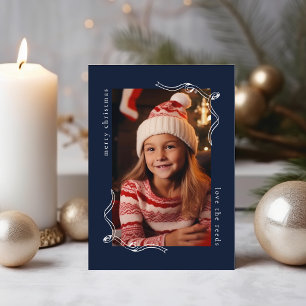 Einfache Navy-Foto-Weihnachtskarte mit Band-Design Feiertagskarte