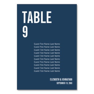 Einfache Navy-Typografie-Hochzeitstabelle Tischnummer