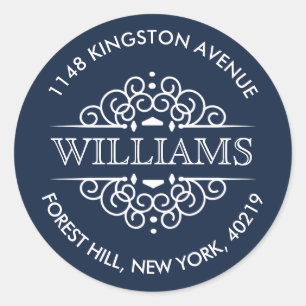 Einfache Navy & White Verzierte kundenspezifische  Runder Aufkleber