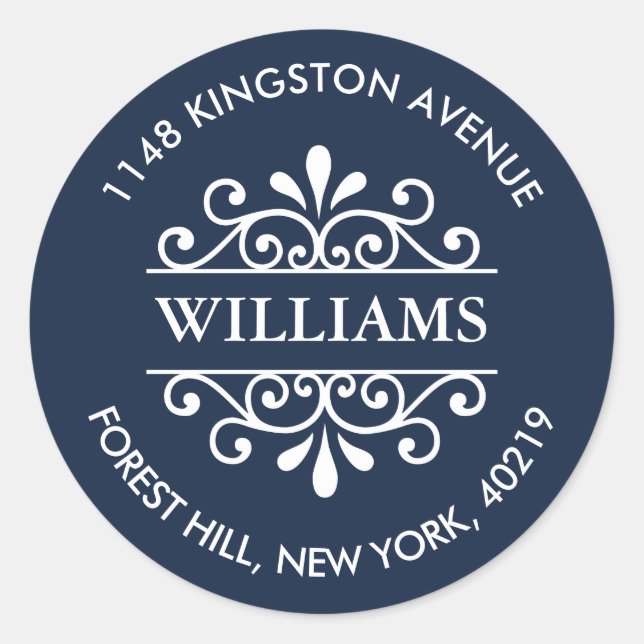 Einfache Navy & White Verzierte kundenspezifische  Runder Aufkleber (Vorderseite)