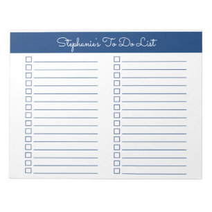 Einfache Navyblaue 8,5x11 Zwei-Spalten-Checkliste Notizblock
