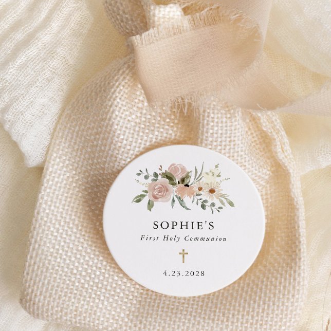 Einfache neutrale Blume Erste Kommune Runder Aufkleber (Von Creator hochgeladen)