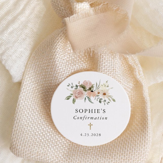 Einfache neutrale Blume | Konfirmation Runder Aufkleber (Von Creator hochgeladen)