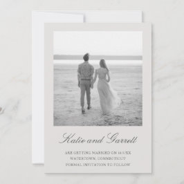 Einfache neutrale, graue Hochzeit des Fotos Save The Date