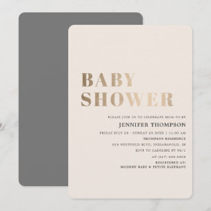 Einfache neutrale Taupe & Gold Baby Dusche Einladung