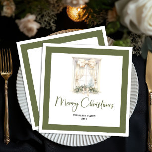 Einfache neutrale Weihnachtsbaum-Familienname-Serv Serviette