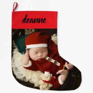 Einfache Niedlich Baby's First Christmas 1 Foto Großer Weihnachtsstrumpf
