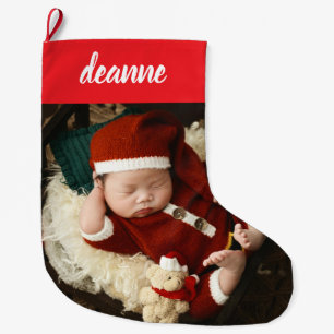 Einfache Niedlich Baby's First Christmas 1 Foto Großer Weihnachtsstrumpf