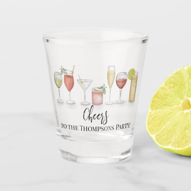 Einfache Niedlich Cheers Whimsical Cocktail Drinks Schnapsglas (Vorderseite)