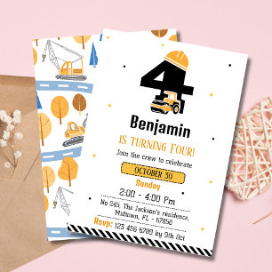 Einfache niedliche Bauskinder 4. Geburtstag Einladung