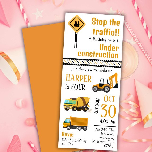 Einfache niedliche Bauskinder 4. Geburtstag Einladung (Von Creator hochgeladen)