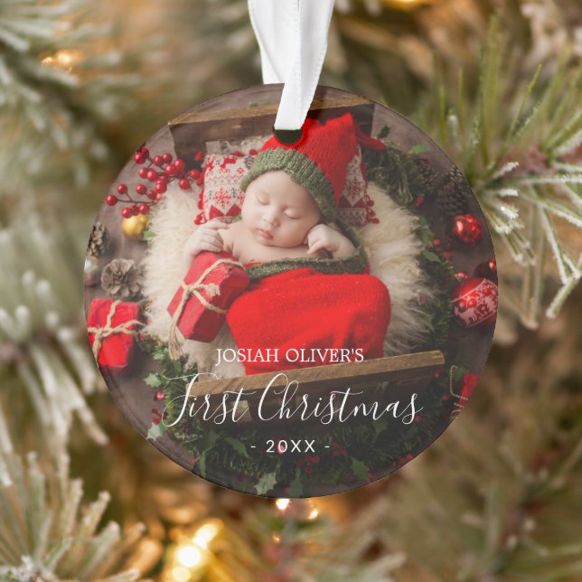 Einfache Niedliche Elegant Foto Baby First Christm Ornament (Baum)