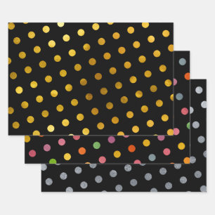 Einfache Niedliche Girly Black mehrfarbige Polka D Geschenkpapier Set