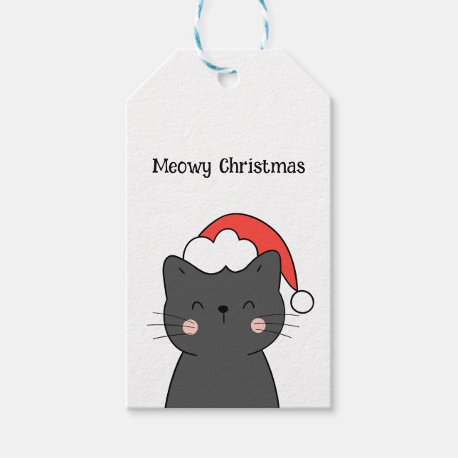 Einfache Niedliche Katze Meowy Weihnachten Geschenkanhänger (Vorderseite)