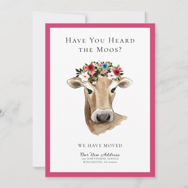 Einfache Niedliche Kuh, wir haben neue Adresse ver Ankündigung (Vorderseite)