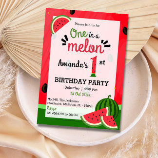 Einfache niedliche Moderne im Melon 1. Geburtstag Einladung