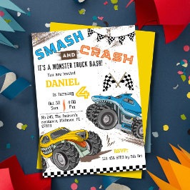 Einfache niedliche Monster LKW Kind 4. Geburtstag Einladung