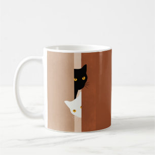 Einfache Niedliche Peeking Katzen Schwarz-weiß wei Kaffeetasse