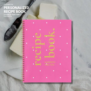 Einfache, Niedliche Pink Polka Dot Name Rezept Notizbuch