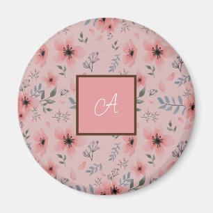 Einfache Niedliche rosa Blume Bloom Boho Monogram Magnet