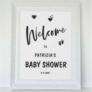 Einfache Niedliche Schwarz-Weiß-Begrüßungsdusche Poster