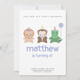 Einfache Niedliche Tiere Minimaler Geburtstag Einladung