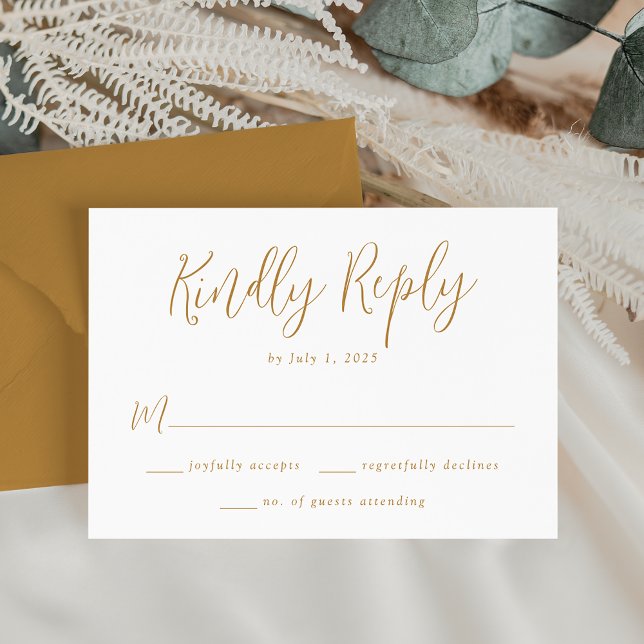 Einfache Ochre-Script-Hochzeit RSVP Karte (Von Creator hochgeladen)