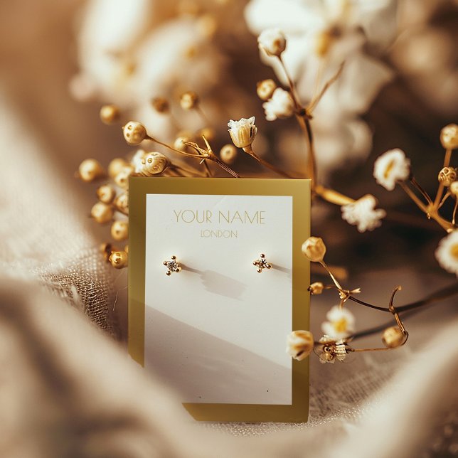 Einfache Ohrring-Display-Karte mit Goldgrenze (Simple and modern earring display holder with gold border and editable text)