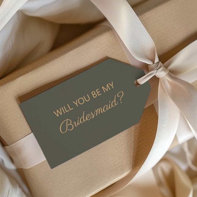 Einfache Olive Green wird meine Bridesmaid sein Geschenkanhänger (Dark olive/sage green "Will you be my bridemaid" gift tag)
