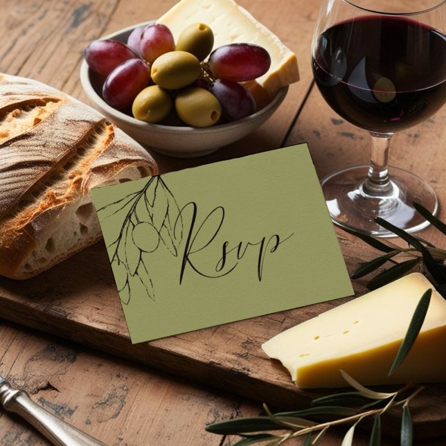 Einfache Olive Grüne Olive Branch Speisekarte RSVP Karte (Von Creator hochgeladen)
